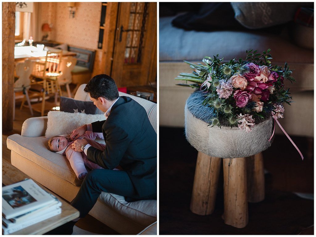 Intimate wedding ceremony setup inside Klosters museum