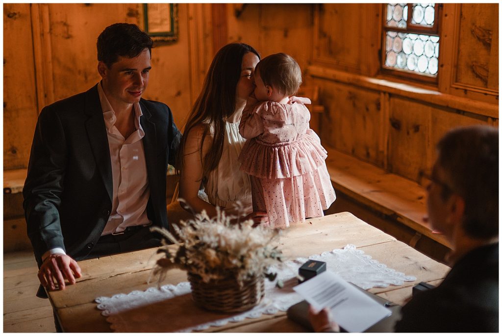 Bride holding bouquet during Klosters wedding day photo session